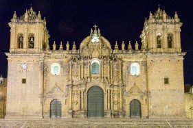 Cusco Cathedral on Plaza de Armas at Night, Cusco, Peru, South America