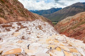 Salt flats at Salinas, in the village of Maras, near Ollantaytambo, Peru, South America