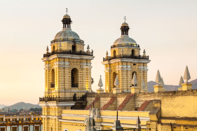 Saint Francis Monastery at sunset, Lima, Peru, South America
