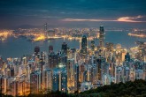 Hong Kong skyline at night from Lugard Road on Victoria Peak