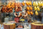 Roast ducks for sale at Bowrington Road Market, Hong Kong street market