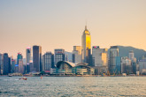 Wan Chai district and Hong Kong Convention and Exhibition Centre at sunset, Hong Kong