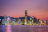 Hong Kong skyline, skyscrapers on Hong Kong Island at sunset, Hong Kong
