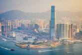 Tsim Sha Tsui, Kowloon seen from Victoria Peak at sunrise, Hong Kong