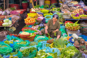 Woman selling vegetables at Dong Ba market, Huế, Thừa Thiên-Huế Province Province, Vietnam