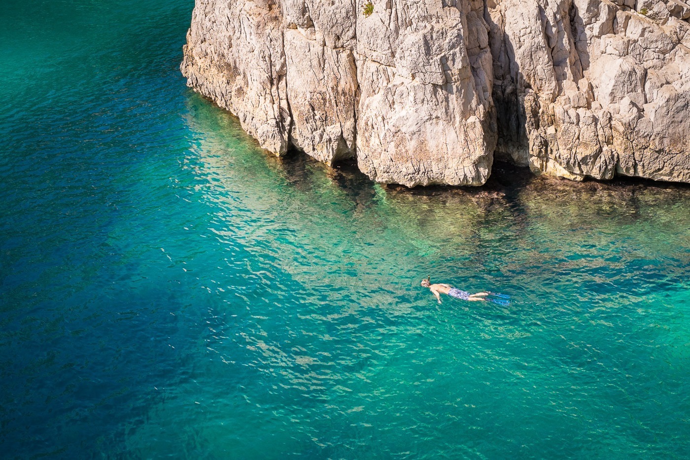 Young boy snorkeling in the Calanque de Sugiton