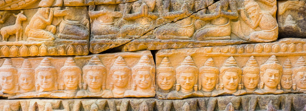 Stone carvings at Banteay Chhmar, Ankorian-era temple ruins, Banteay Meanchey Province, Cambodia