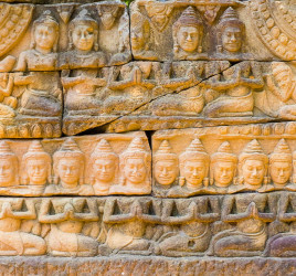 Stone carvings at Banteay Chhmar, Ankorian-era temple ruins, Banteay Meanchey Province, Cambodia