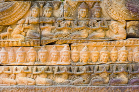 Stone carvings at Banteay Chhmar, Ankorian-era temple ruins, Banteay Meanchey Province, Cambodia