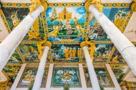 Murals at Ek Phnom Pagoda buddhist temple, Battambang Province, Cambodia