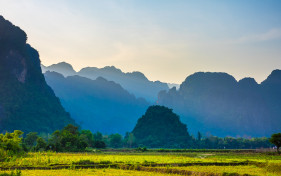 Karst landscape in late afternoon, Vang Vieng, Laos