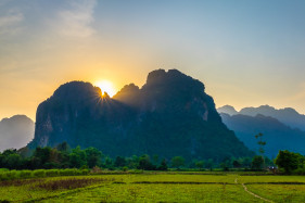 Karst landscape in late afternoon, Vang Vieng, Laos