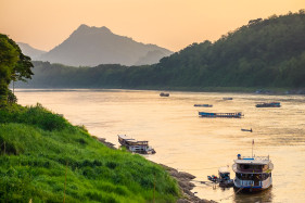 Boats on the Mekong River, Luang Prabang, Louangphabang Province, Laos