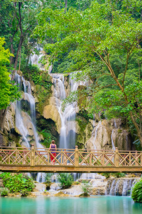 Kuang Si Falls (Tat Kuang Si) Waterfall, Louangphabang Province, Laos (MR)